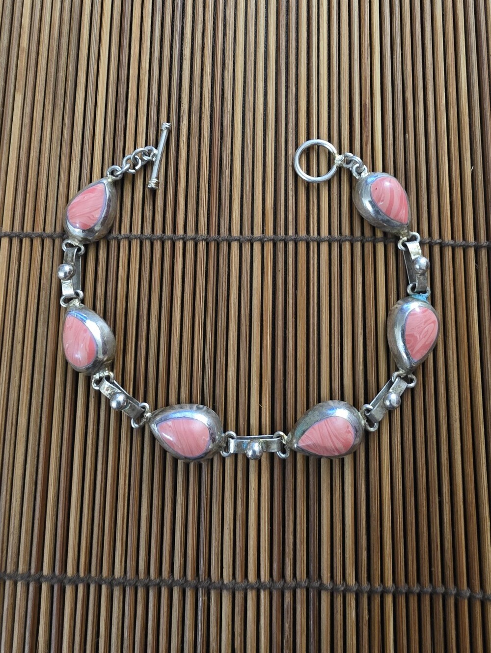 Mexico Silver Plastic Stone Bracelet (Vintage)